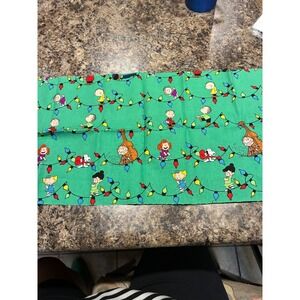 Peanuts Christmas Fabric Remnant Green Charlie Brown Snoopy Holiday Lights 42x11